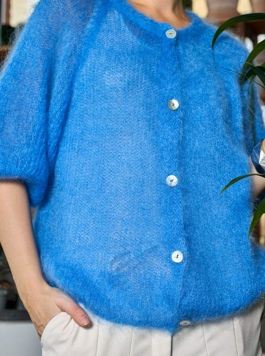 Black Colour BJOERK patent knit cardigan - Sky Blue