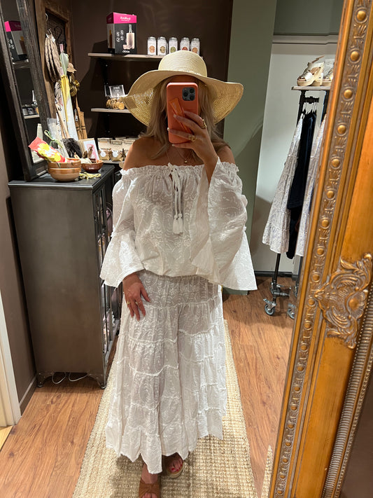 Coconut Milk, Aline Blouse - White Embroidery