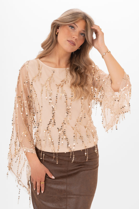 London Paljett Blus Champagne & Guld – Festblus | Lilla butiken & Södersol